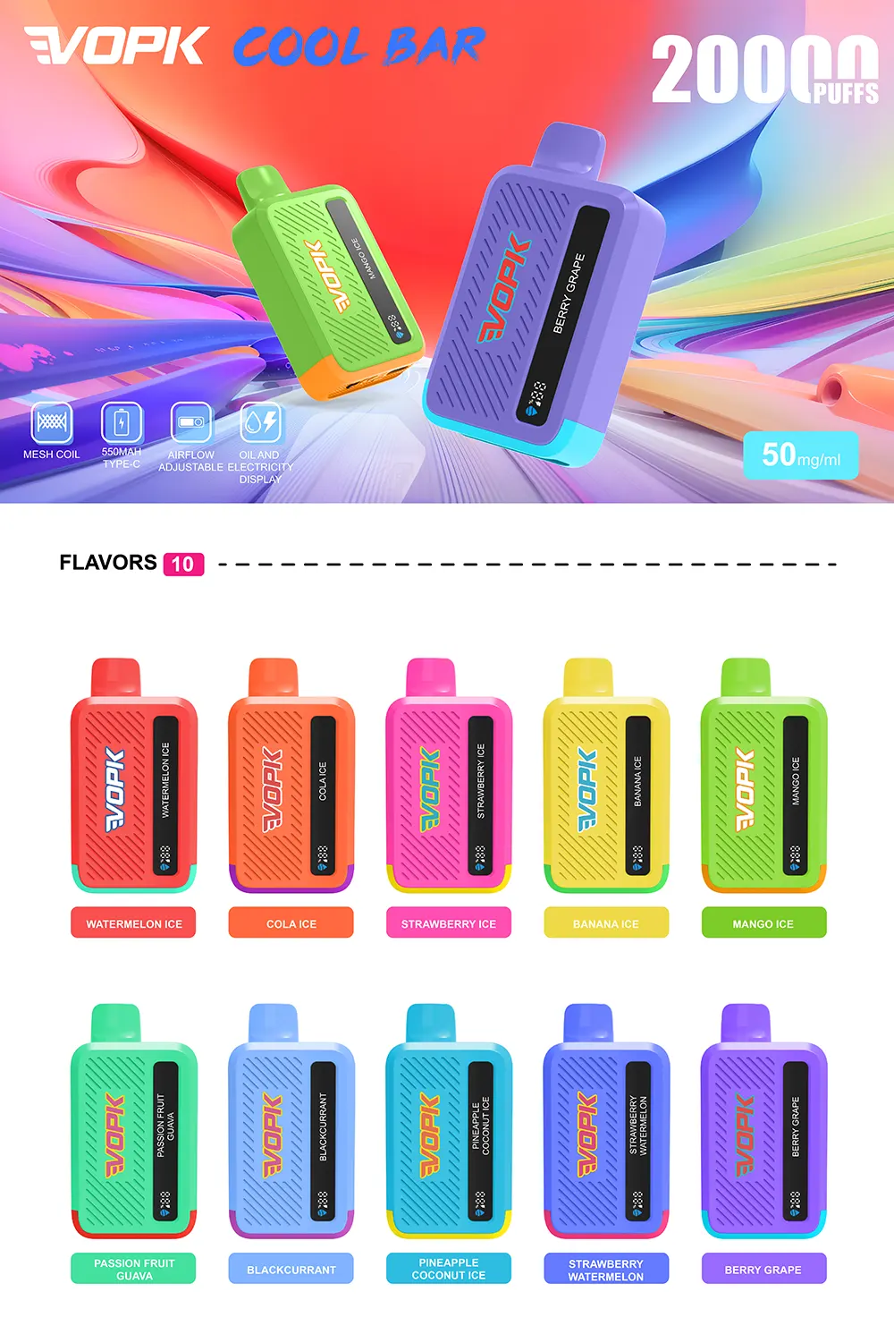 VOPK Cool Bar 20000 Puffs Disposable Vape with Smart Screen 4