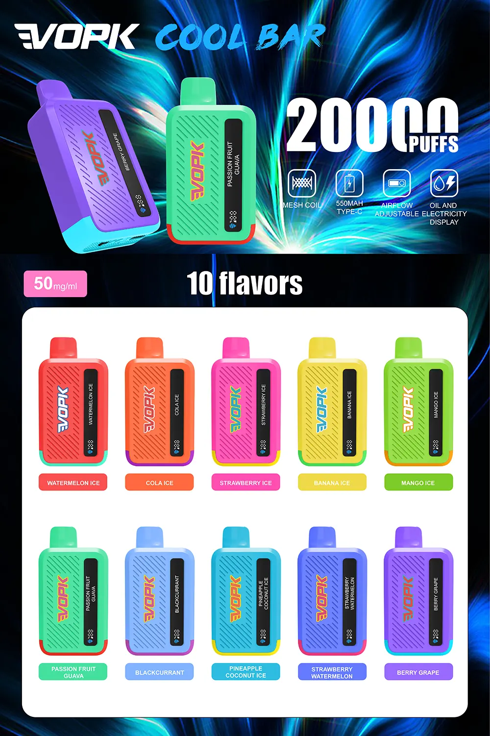 VOPK Cool Bar 20000 Puffs Disposable Vape with Smart Screen 5